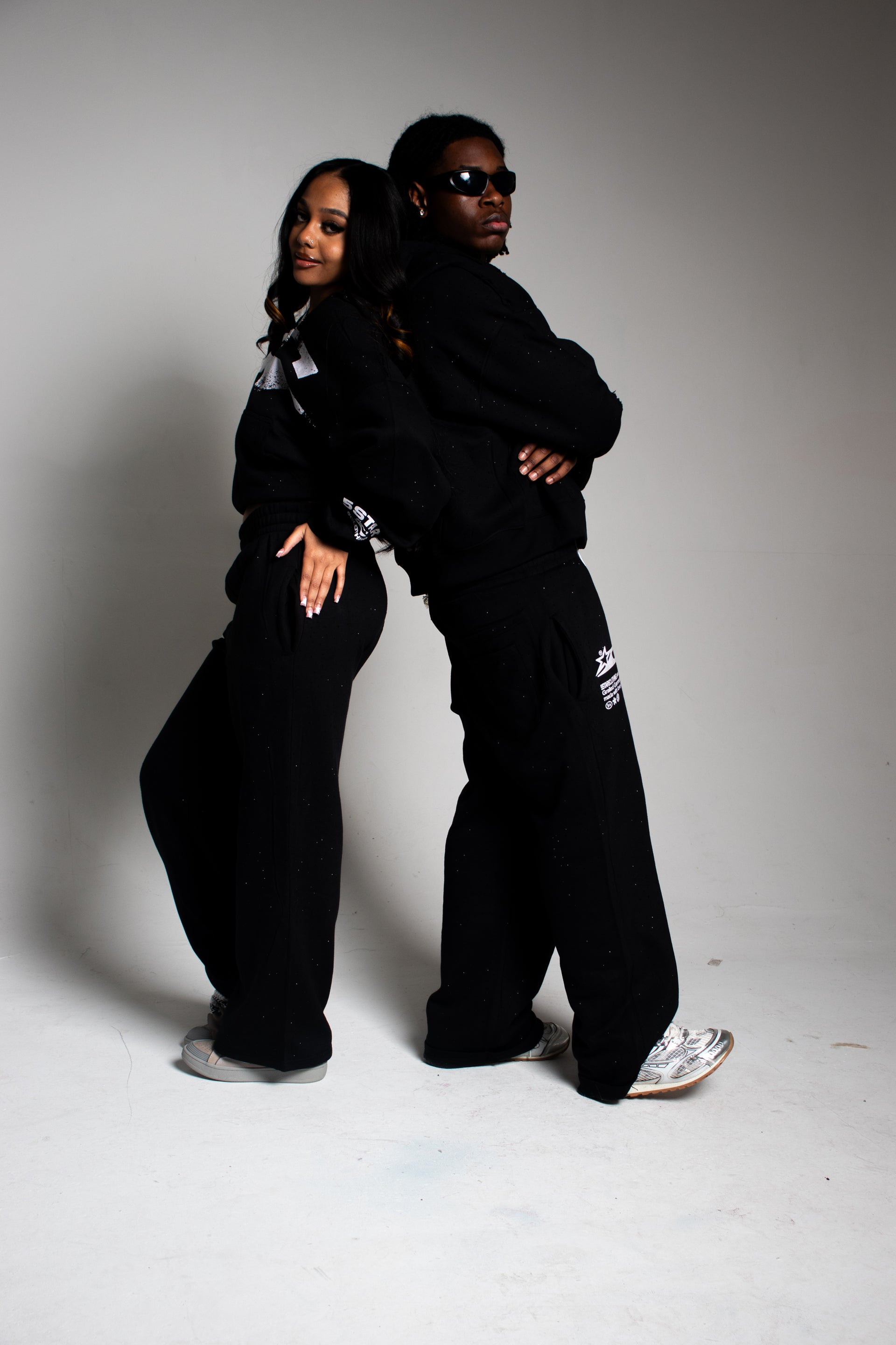 RHINESTONE GRAILED GARMENTS SET BLACK