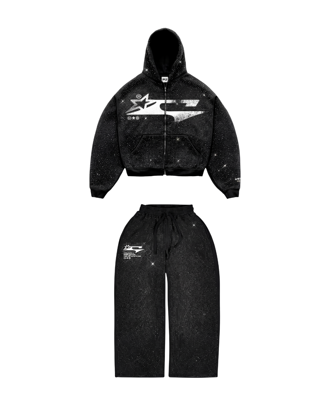 RHINESTONE GRAILED GARMENTS SET BLACK